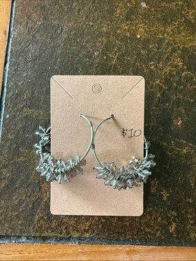 Silver Hoop Earrings with Crystal Fringe